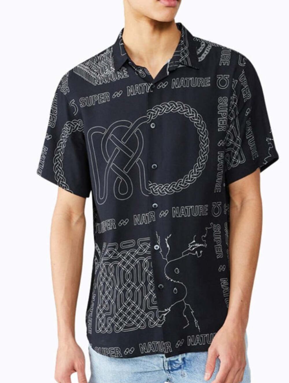 Ksubi Super Nature Short Sleeve Shirt Black Men's Medium Rayon Camp Streetwear